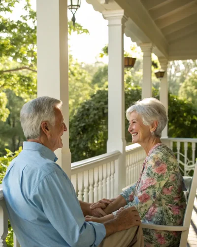 A senior couple smiling and holding hands, symbolizing the peace of mind that comes with having reliable health insurance coverage through Lifetime Health Insurance.